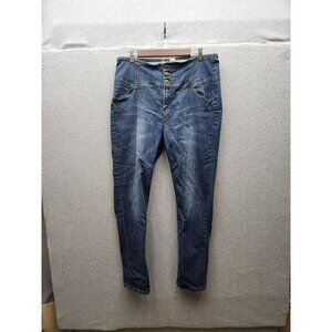 CEsttoi Womens 2XL Blue Denim High-Waisted Skinny Jeans With Button Fly & Faded